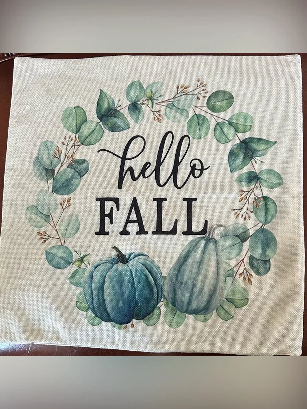 Set of 4 Fall Decorative Pillow Cases in Blues, Teals, Cream & Gray 18”x18” NEW